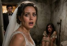 On our wedding night, while my husband was showering, I heard the sound of desperate scratching coming from the next room. I opened the door and found a woman covered in wounds, chained up in the dark, filthy space. “I’m his ex-wife,” she whispered. “He never let me leave…” My blood ran cold as the bathroom door suddenly swung open behind me… but he didn’t know who I was before he married me.