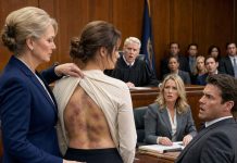 My daughter came home for a quiet visit, but when I stepped into her room and saw her changing, the bruises across her back stopped my breath. “Oh, sweetheart, what happened to you?” I whispered. She grabbed her shirt, trembling. “Please, Mom, don’t. My husband says he’s a lawyer, and no one will believe me.” I straightened, cold as stone. “Then let’s go to court—and see how he dared touch a federal judge’s daughter.”