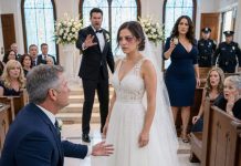 On my wedding day, I walked down the aisle with a black eye. “Sweetheart, who did this?” Mom whispered. Before I could answer, my fiancé smiled. “She tripped. She’s fine. ” Dad stared at him for a long moment, then slowly stood. “No… She didn’t.” Seconds later, he did something no one expected. The entire room froze.