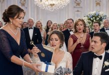 At my daughter’s wedding, her mother-in-law presented her with a gift box. When my daughter opened it, she found a housekeeping uniform inside. My son-in-law grinned and commented, “Just what she’ll need at home.” My daughter’s eyes filled with tears, and she began to tremble. I rose quietly from my seat and said, “Now, let’s see the gift I have for you.” As my daughter opened my box, the expressions on their faces turned to utter shock.