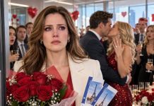 I brought flowers and Paris flight tickets to the office to surprise my husband for Valentine’s Day. But the whole company was celebrating his engagement to the female CEO. My husband kissed her, then held up a diamond ring as the crowd cheered. I turned around and walked away. I instantly canceled the trip. Froze all joint accounts. And withdrew my 83% share from the company—worth 558 million. Thirty minutes later, my phone showed 152 missed calls. Then my doorbell rang.