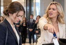 She looked at my seven-year-old suit, tossed my badge into the trash, and smiled. “You’re fired. People like you don’t belong on this floor.” I didn’t argue. I only asked, “Are you sure you’re authorized to do that?” She laughed and said, “My father runs this company.” Then the elevator opened—and the billionaire investor behind the $4 billion merger walked straight toward me.