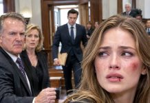 The slap came before the judge could speak. My stepfather’s hand struck my face, and I staggered against the courtroom bench. I looked at my mother, begging her with my eyes to stop him—but she just stood there, silent. “You’re nobody,” he sneered. I felt completely powerless… until the courtroom doors suddenly opened. Everyone turned. My brother walked in, looked at me, and said, “Who hurt my sister?”