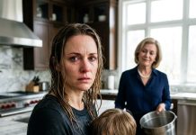The bucket of ice-cold water hit my face so hard I could barely breathe. My six-year-old son screamed, “Mommy!” as my mother-in-law laughed. “You’re worthless in this family,” she sneered. I wiped the water from my eyes and pulled my trembling son into my arms. She thought I would cry and apologize—but she had no idea what I had discovered that morning, hidden inside her locked bedroom.