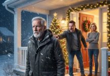 My son pushed me into a Christmas blizzard and locked the door. Hours later, I found a crashed truck at the bottom of a ravine. The dying driver grabbed my coat and whispered, “Bernard… your son is going to kill you.” I stared at him in disbelief. “How do you know my name?” He handed me an envelope. Inside was proof of everything. And suddenly, surviving the storm was only the beginning.