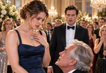 My husband hid me at his company party because he was ashamed of my cheap dress… then his billionaire boss saw my necklace, dropped to his knees, and revealed a 30-year-old secret that destroyed my husband’s career.