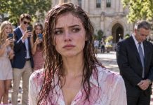They dumped garbage over my head and drenched me in red water while the entire campus laughed. “People like you don’t belong here,” Veronica sneered, holding her livestream camera inches from my face. I wiped the blood-colored liquid from my eyes and whispered, “Keep recording.” Then a black helicopter bearing Sterling Global’s crest descended onto the field—and the billionaire who stepped out looked straight at me…